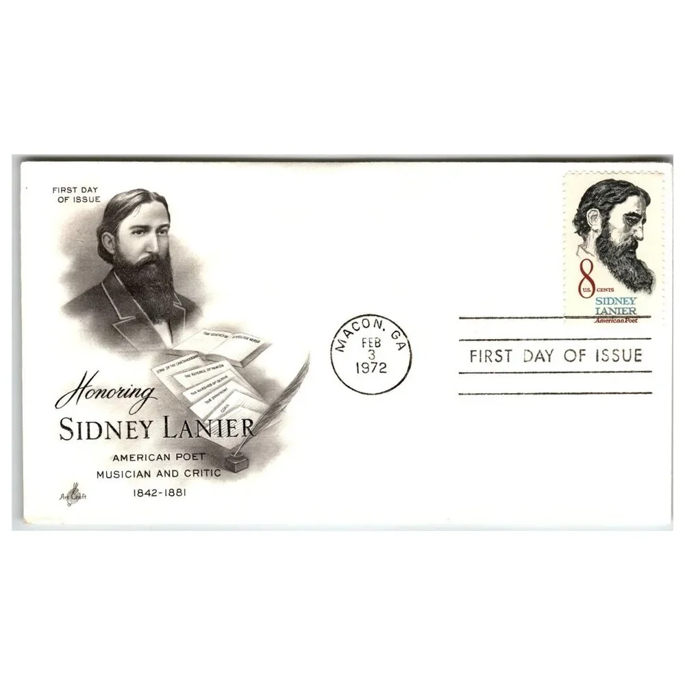 Scott #1450 Sidney Lanier 1972 First Day Cover FDC Artcraft Macon GA